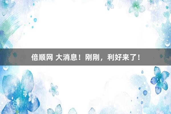 倍顺网 大消息！刚刚，利好来了！
