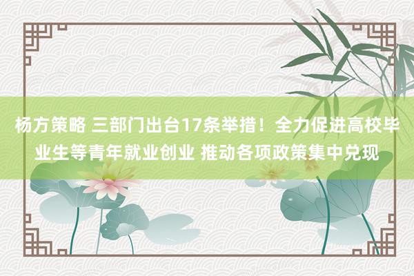 杨方策略 三部门出台17条举措！全力促进高校毕业生等青年就业创业 推动各项政策集中兑现