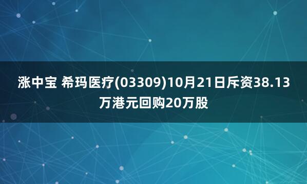 涨中宝 希玛医疗(03309)10月21日斥资38.13万港元回购20万股