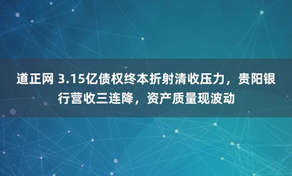 道正网 3.15亿债权终本折射清收压力，贵阳银行营收三连降，资产质量现波动